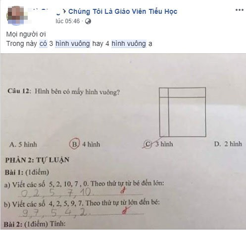 Vi sao bai toan tim hinh vuong khien giao vien, phu huynh cai co?