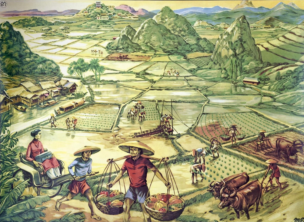 Một ngôi làng ở Đông Dương. Tranh của Hélène Poirié, 1952.