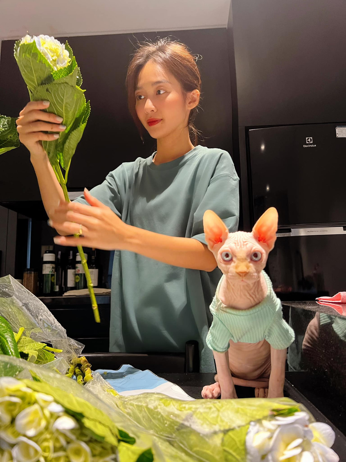 Chú mèo dễ thương cùng Khả Ngân quấn quýt trong mọi khoảnh khắc đời thường.