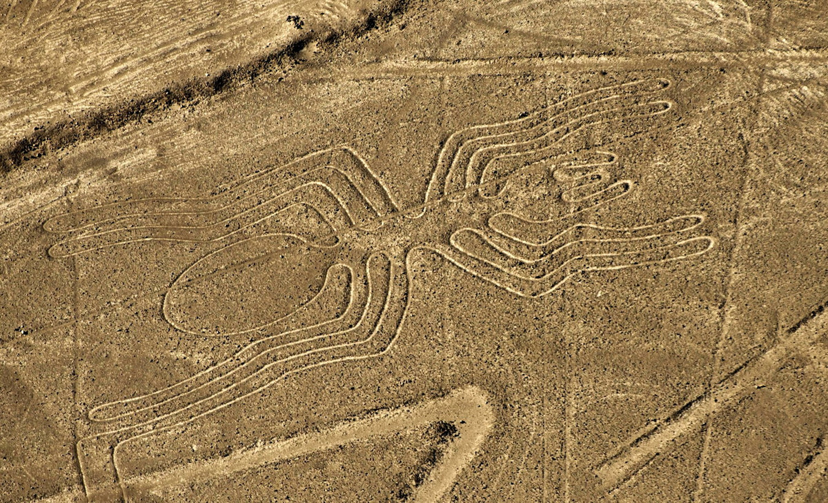 Tại sa mạc Nazca, vùng đất khô cằn nằm giữa hai thị trấn Nazca và Palpa ở Pampas de Jumana miền Nam Peru có một “khu vườn hình học" lạ kỳ với rất nhiều hình vẽ khổng lồ. Ảnh: Observer.