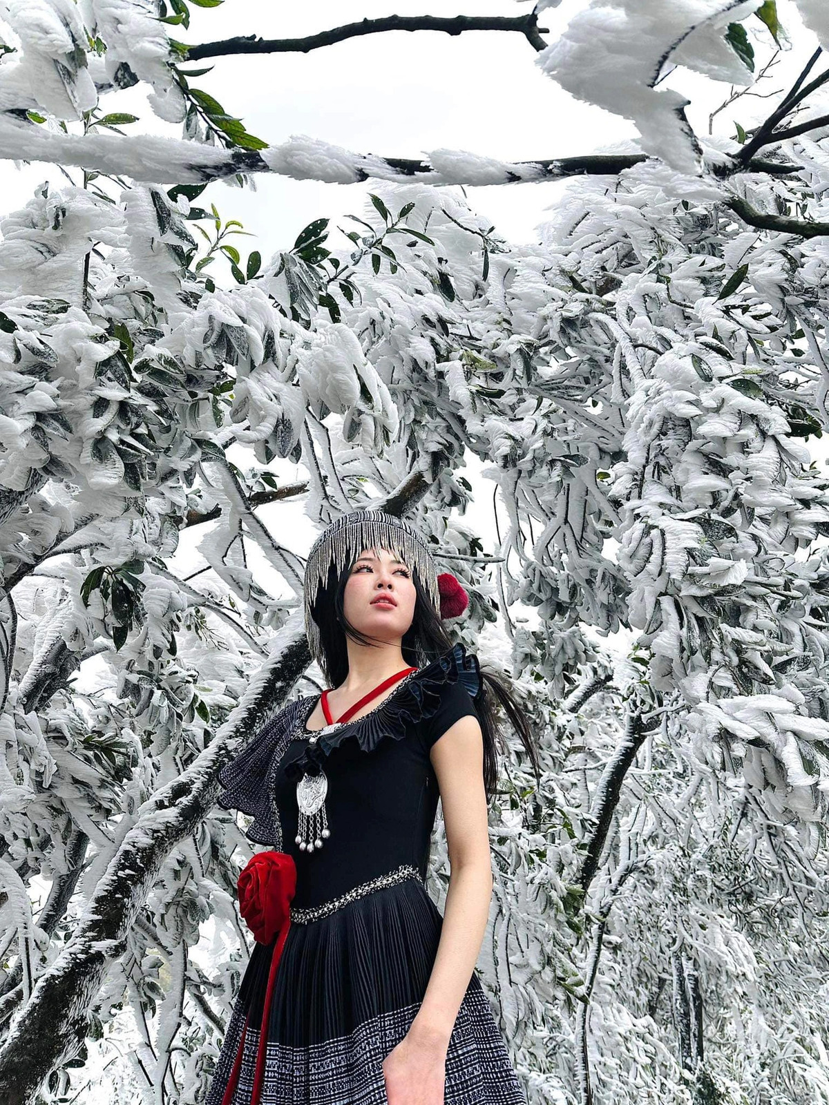 Đã có hàng trăm du khách đã đổ xô đến "nóc nhà vùng Đông Bắc" để săn băng tuyết, thực hiện những bộ ảnh để đời (Ảnh: Chu Bảo Thoa).