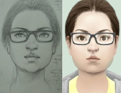 Phác thảo chân dung mô tả các đặc điểm trên khuôn mặt của mẹ mìn bắt cóc trẻ sơ sinh ở TP. HCM.