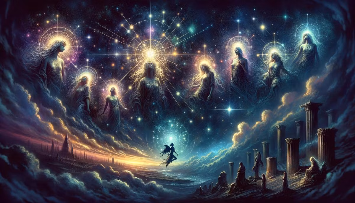 Trong thần thoại Hy Lạp, Pleiades là bảy người con gái của Atlas, một Titan nâng đỡ bầu trời, và Pleione, người bảo vệ thuyền buồm. Các chị em là Maia, Electra, Alcyone, Taygete, Asterope, Celaeno và Merope. Ngoài ra, Pleiades đôi khi được cho là các tiên nữ trong đoàn tùy tùng của Artemis. Ảnh: Atlas of Sky 