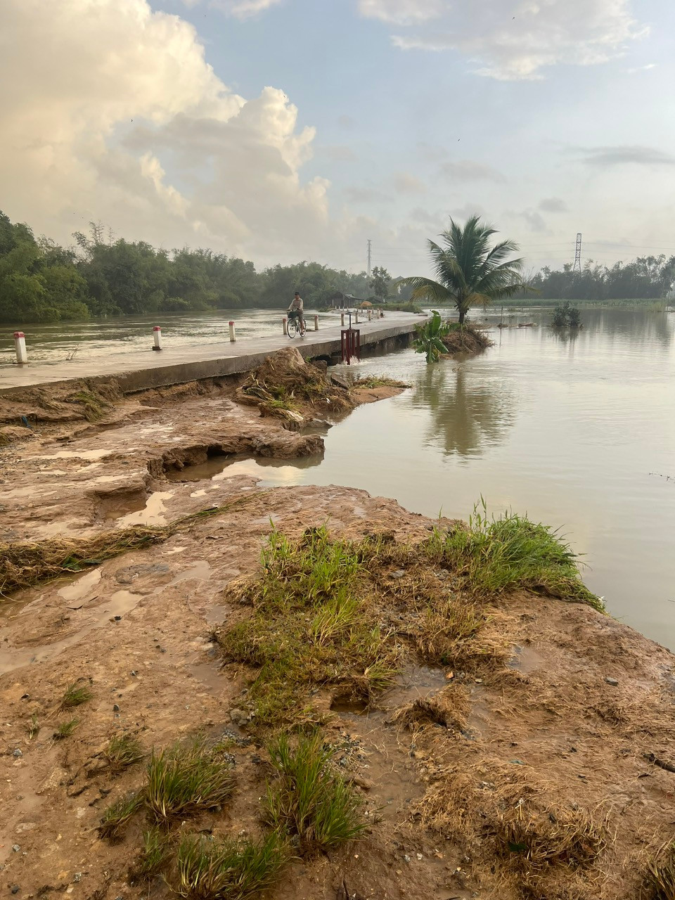 Nước lũ đã phá hỏng nhiều hạ tầng quan trọng. Bờ kè sông Trà Câu vừa xây dựng bị sạt lở hàng trăm mét. Khi nước rút dần cũng lộ ra nhiều tuyến đường bị hư hại nặng, một số khu vực vẫn còn bị ngập nên chưa thể thống kê đầy đủ.