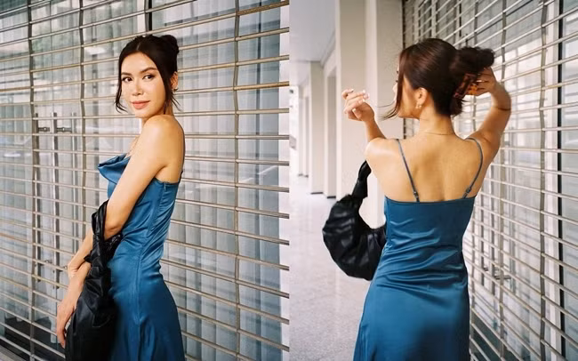 Được biết đến với phong cách cá tính nhưng cũng không ít lần người mẫu gây ấn tượng với vẻ ngoài dịu dàng, duyên dáng. Sở hữu cơ thể đáng mơ ước, người đẹp không ngần ngại thử sức với những mẫu váy satin khoe trọn vẻ đẹp quyến rũ. Minh Tú thu hút mọi ánh nhìn khi xuất hiện trong váy hai dây màu xanh ocean được điểm thêm một chút họa tiết bèo.