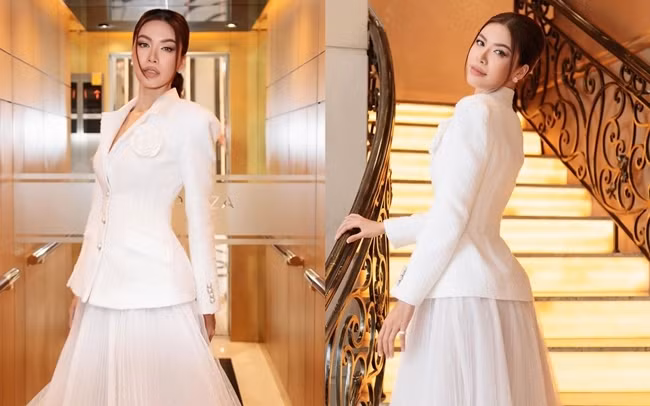 Thỉnh thoảng Minh Tú cũng chiều lòng người hâm mộ khi thả dáng trong những mẫu váy điệu đà, thướt tha. Minh Tú sang chảnh, kiêu sa khi diện váy midi với thiết kế bồng bềnh được phối cùng blazer tiệp màu trắng tinh khôi,…