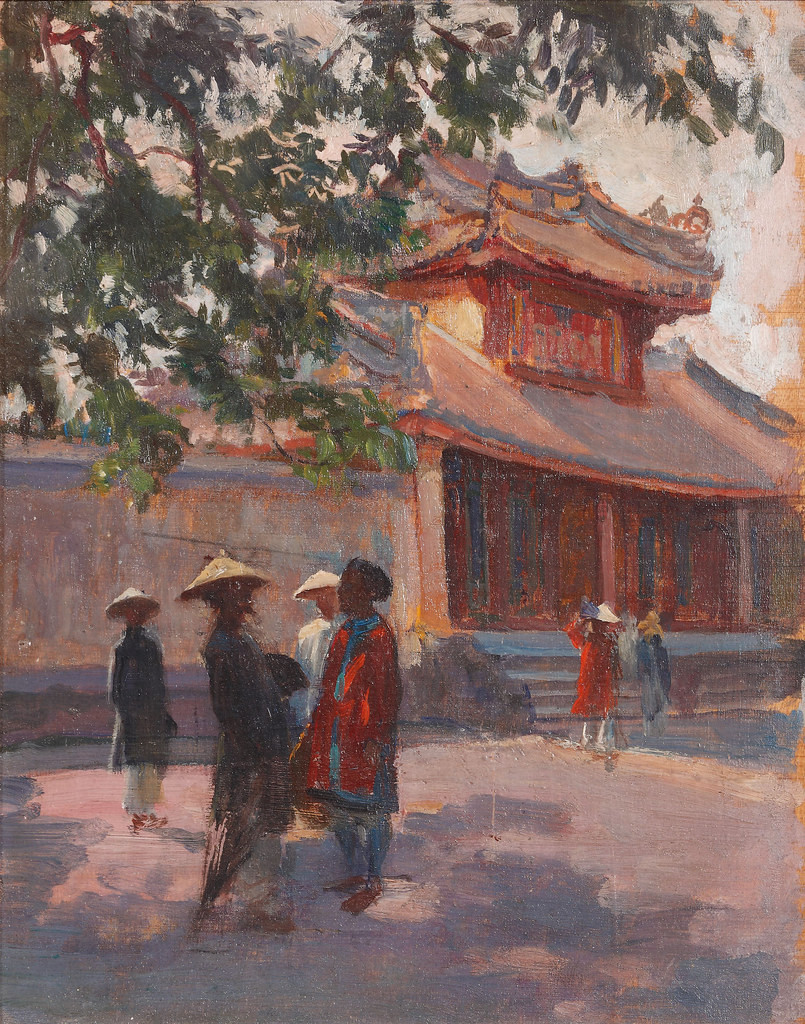 "Lăng Minh Mạng ở Huế", sơn dầu, Victor Tardieu. Ngày 2/2/1921, Victor Tardieu tới Sài Gòn rồi sau đó di chuyển đến Hà Nội. Tại đây ông đã nhận lời vẽ trang trí cho toà nhà đang xây của Đại học Đông Dương, một công trình kiến trúc bề thế nhất xứ Đông Dương thời ấy.