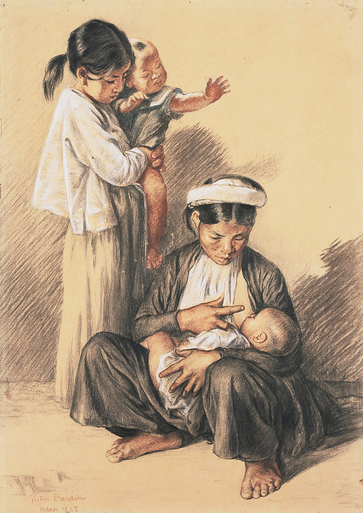 "Mẹ và con", than và phấn trên giấy, Victor Tardieu, 1925. Trước nhiệt huyết của Victor Tardieu, Toàn quyền Đông Dương Merlin đã ra sắc lệnh thành lập Trường Cao đẳng Mỹ thuật Đông Dương. Ngày 24/11/1924, Victor Tardieu trở thành hiệu trưởng đầu tiên của trường.