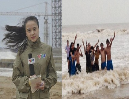 Hình ảnh đối lập trong trận bão Haiyan xảy ra vào đầu tháng 11 vừa qua được dân mạng đem ra so sánh. Bức ảnh một biên tập viên tác nghiệp trong mưa bão không ngại nguy hiểm và cảnh các bạn trẻ cũng "mặc nguy hiểm" đùa nghịch vui vẻ ngoài biển “đón” bão về.