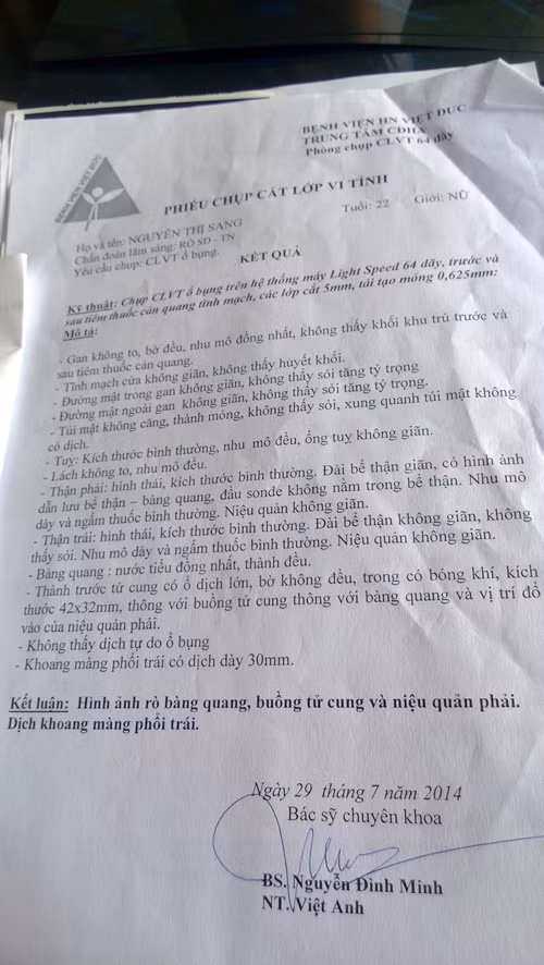 Kết quả khám sức khoẻ mới nhất của Sang.