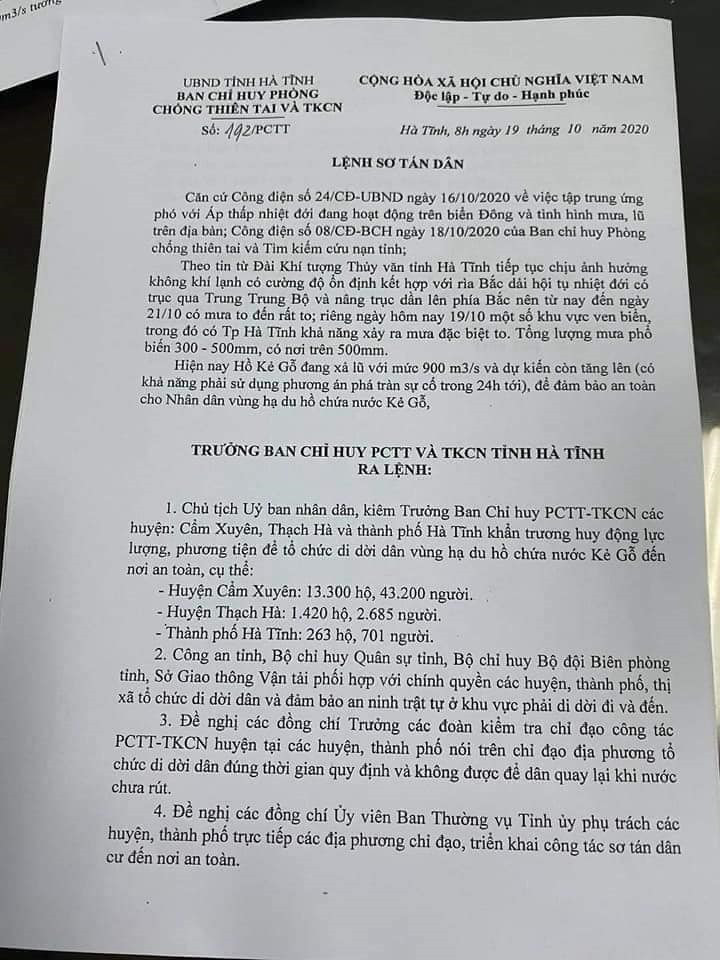 Ha Tinh: Nuoc ho Ke Go dang nhanh, tiep tuc xa lu, so tan dan gap