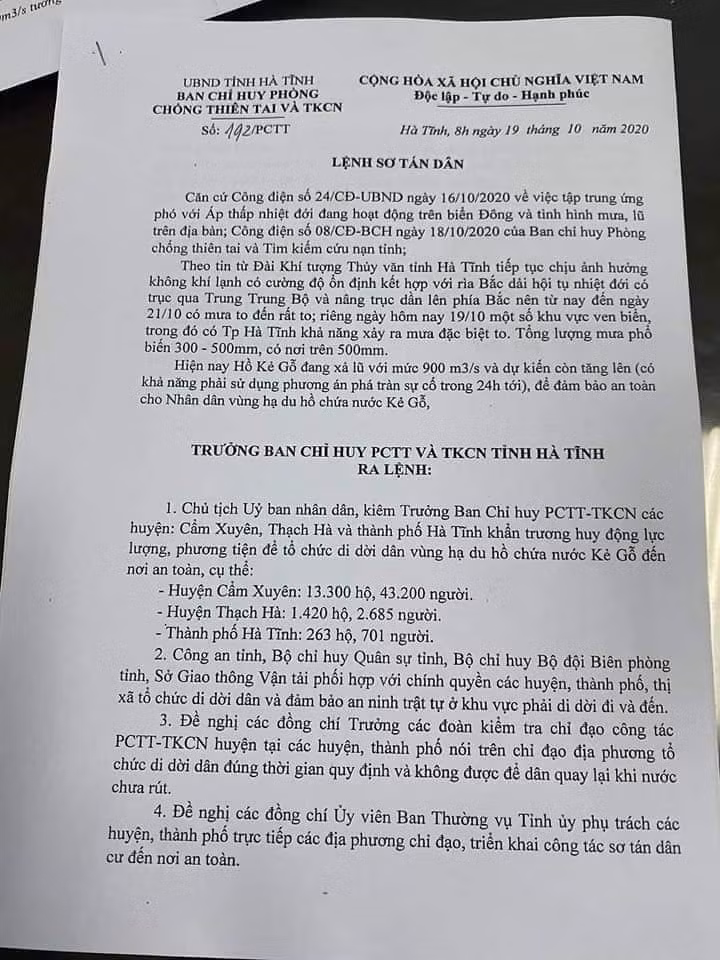 Ha Tinh: Nuoc ho Ke Go dang nhanh, tiep tuc xa lu, so tan dan gap