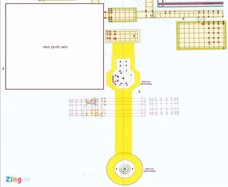 Vị trí của di tích vừa phát lộ nằm phía dưới, cạnh Nhà Quốc hội sắp khánh thành.