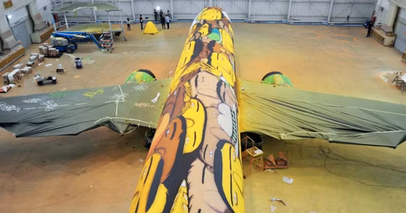 Rất nhiều bức vẽ chân dung với đủ màu da, trang phục, đại diện cho nền văn hóa của xứ sở Samba phủ kín cánh, thân máy bay và thiết bị hạ cánh.