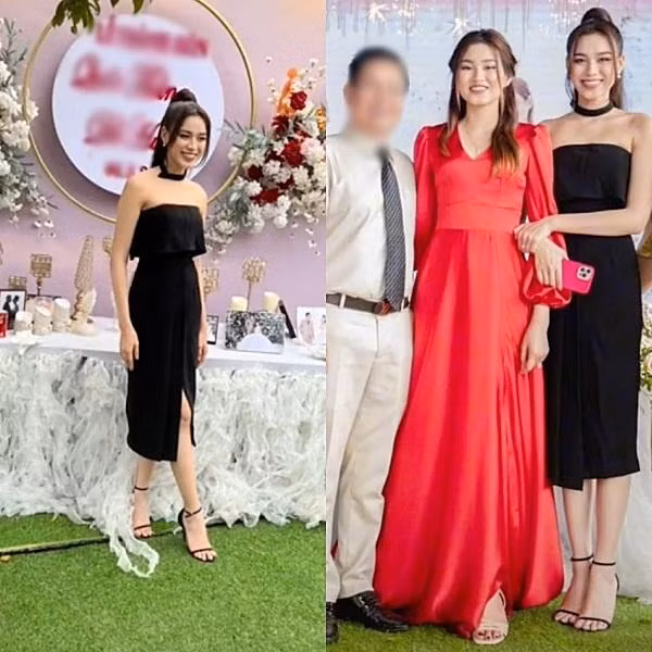 Diện chiếc đầm đen đơn giản nhưng Hoa hậu Việt Nam 2020 vẫn khoe trọn được vóc dáng gợi cảm, vòng nào ra vòng nấy. Khi chung khung hình cùng nhân vật chính, Đỗ Hà vẫn khiến cô dâu phải dè chừng dù chỉ mặc váy tối màu.