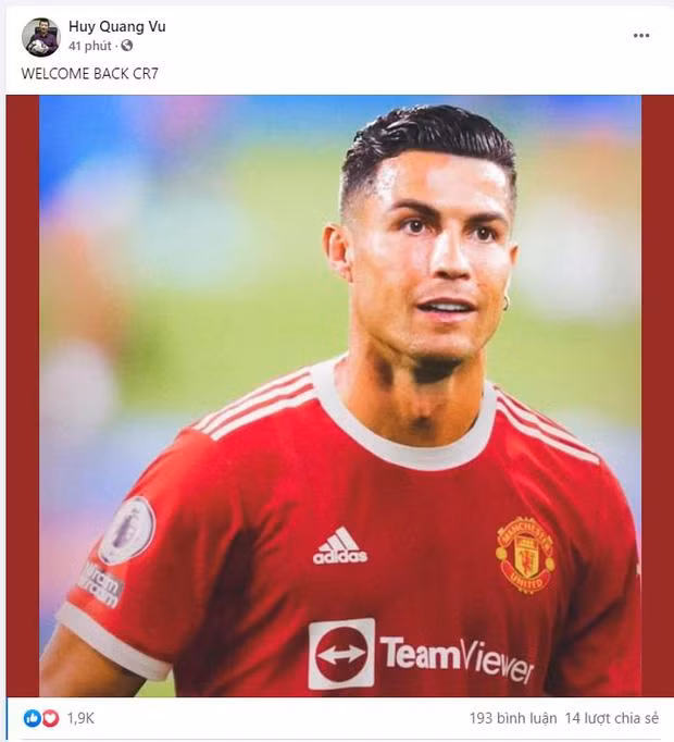 BLV Quang Huy cũng chào mừng anh trở về.