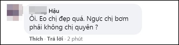 "Ôi, eo chị đẹp quá. Ngực chị bơm phải không chị Quyên?", tài khoản mạng hỏi thẳng. Tương tác với bạn bè và những lời khen ngợi, song Lệ Quyên "bơ đẹp" bình luận kém duyên.