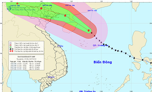 Hướng di chuyển của cơn bão số 2. Ảnh: Trung tâm dự báo khí tượng thủy văn Trung ương.