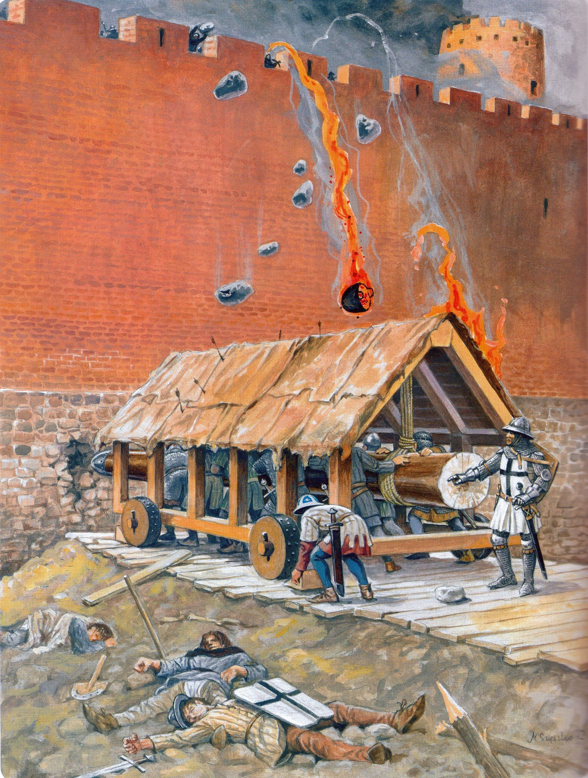 Với những cú đánh lặp đi lặp lại, các vết nứt sẽ phát triển dần cho đến khi một lỗ hổng được tạo ra, đủ lớn cho phép người bên ngoài chui qua. Ở các bức tường kết cấu yếu, rạn vỡ dây chuyền có thể khiến cả một đoạn tường lớn sụp đổ.