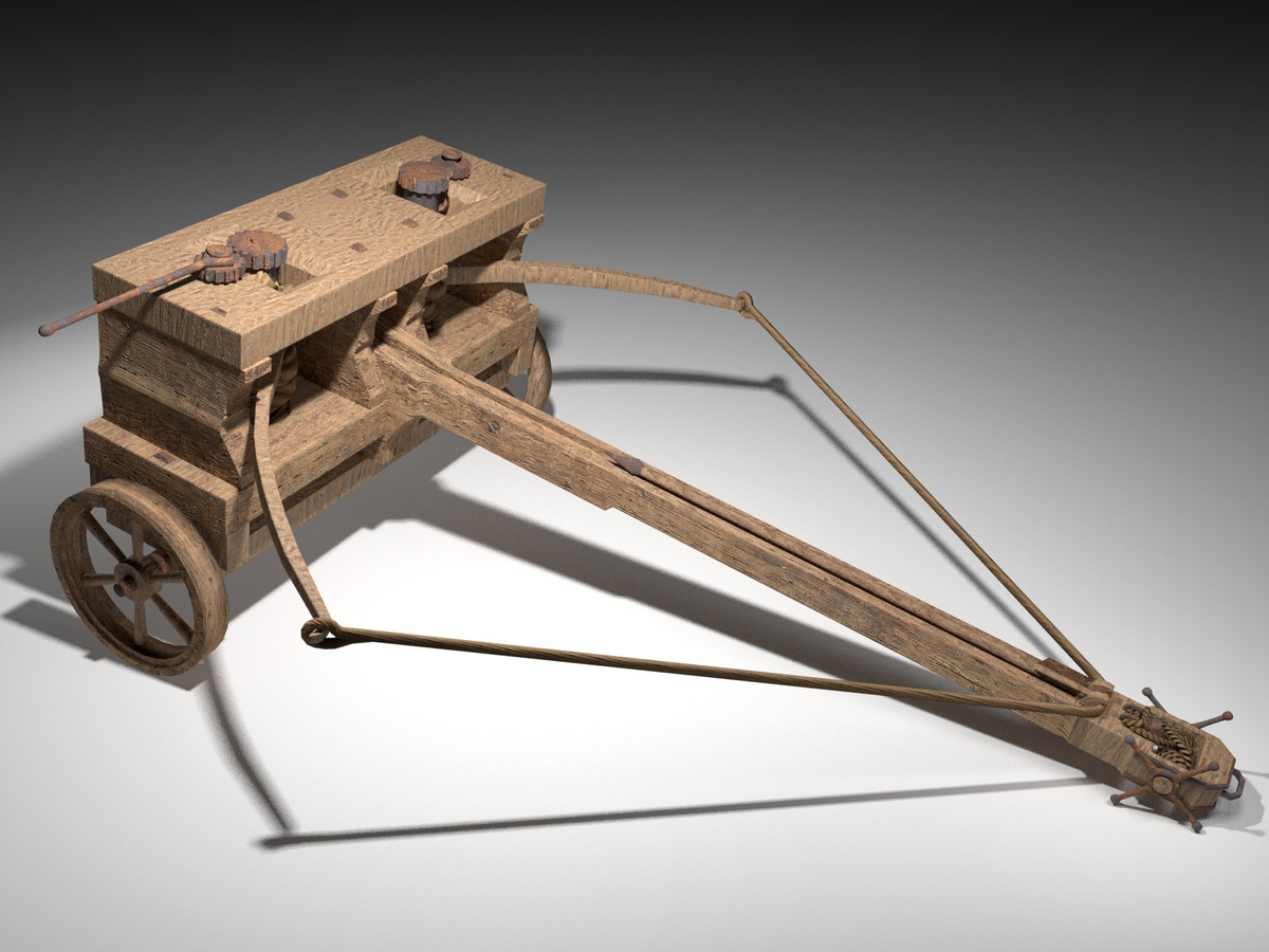 Thứ vũ khí này được phát triển từ loại nỏ sơ khai của người Hy Lạp với khả năng bắn những múi tên to như một cây giáo.