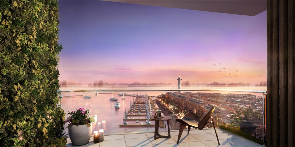 Nếu ban công có tầm nhìn trực diện vịnh biển, bến du thuyền được nhiều nhà đầu tư săn đón, thì ban công hướng về tuyến phố sầm uất Sun Marina Plaza với ngọn hải đăng sừng sững và quảng trường Kim Cương rộng 5.000 m2 lại hứa hẹn thu hút những tín đồ của lễ hội. Không gian này vừa đủ riêng tư, song vẫn bao quát được lễ hội náo nhiệt 4 mùa với những bữa tiệc âm thanh, ánh sáng tưng bừng, đài phun nước Topaz và sân chơi nhạc nước rực rỡ trong đêm.