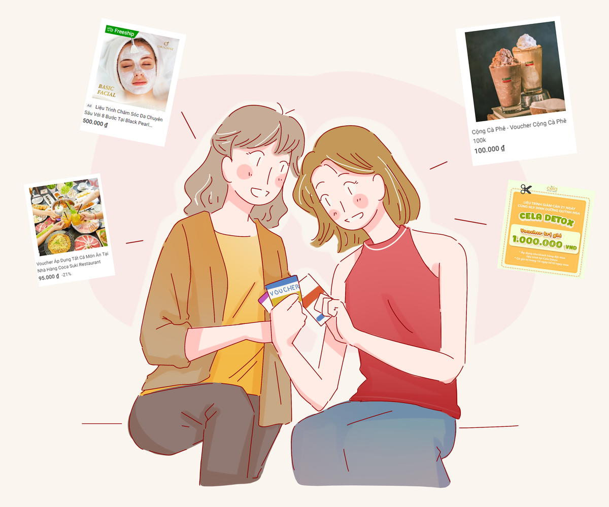  Voucher dịch vụ: Con gái mà mê săn voucher số 2 thì không ai là số 1. Từ ăn uống, du lịch đến spa…, voucher là thứ thỏa mãn được tâm lý mê săn đồ rẻ của các chị em. Nhất là khi Tết đang cận kề, nhu cầu săn voucher để kịp sử dụng trong những ngày Tết lại càng tăng lên. Tiền cũng theo đó vơi dần, khiến các chị em lúc nào cũng thấy ví rỗng.