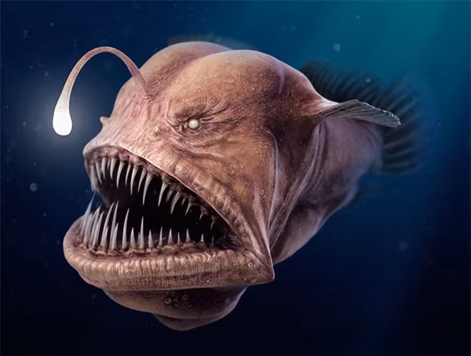  Bộ cá Vây chân hay còn được gọi là anglerfish - nghĩa là "cá cần câu", loài cá này có một mấu thịt phát triển từ đầu trở thành cơ quan phát sáng có chức năng hoạt động như một mồi câu 