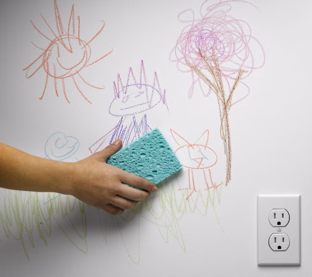  6. Loại bỏ vết bẩn: Với những bức tranh của trẻ vẽ trên tường, bạn chỉ cần lấy một ít kem dưỡng bôi lên vết bẩn nhiều lần. Sau đó, dùng khăn ẩm lau sạch, các vết bẩn sẽ biến mất. Ảnh: mymove.