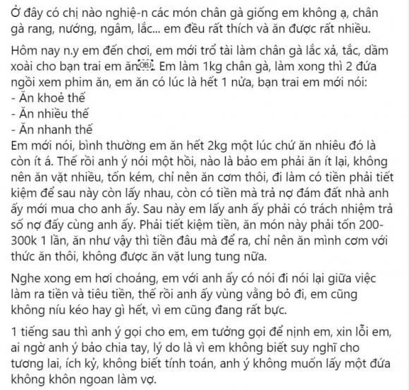 Co gai bi ban trai chia tay vi an het nua can chan ga