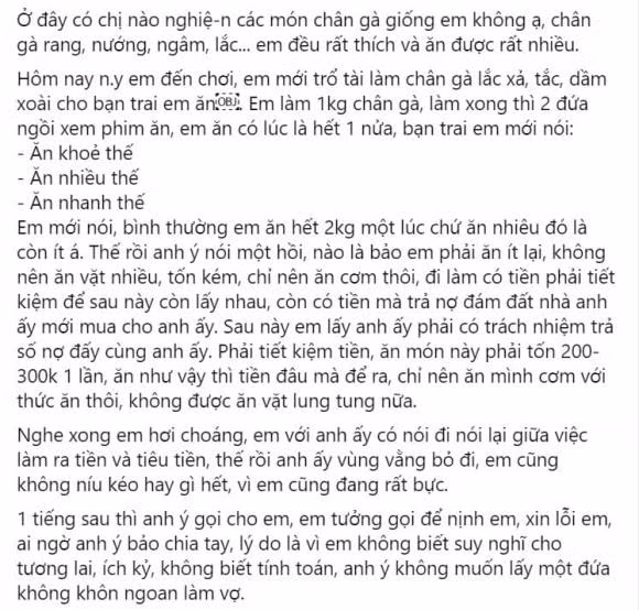 Co gai bi ban trai chia tay vi an het nua can chan ga