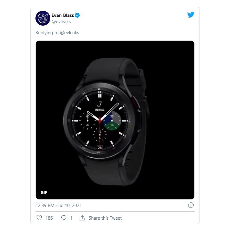 Even Blass cũng chia sẻ về chiếc đồng hồ thông minh của Samsung, Galaxy Watch4 Classic. Theo The Verge, thiết kế của sản phẩm này có khung xoay, hai nút điều chỉnh và sử dụng dây cao su. Galaxy Watch4 Classic dự kiến sẽ được chạy hệ điều hành One UI Watch mới. Ảnh: Chụp màn hình.