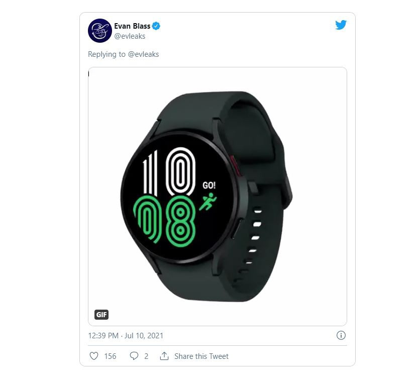 Một tweet khác của leaker nổi tiếng chia sẻ về chiếc đồng hồ Galaxy Watch 4 Active. Blass cho rằng mẫu Galaxy Watch4 Active sẽ có 5 màu sắc, bao gồm xám, xanh rêu, trắng, hồng và đen. Theo tờ OnLeaks, smartwatch này sẽ có 2 phiên bản, 40 mm và 44 mm. Ảnh: Chụp màn hình.