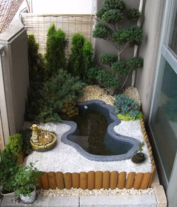 Trong một không gian nhỏ, cây được đặt theo hướng từ thấp đến cao, tạo ra sự hài hòa