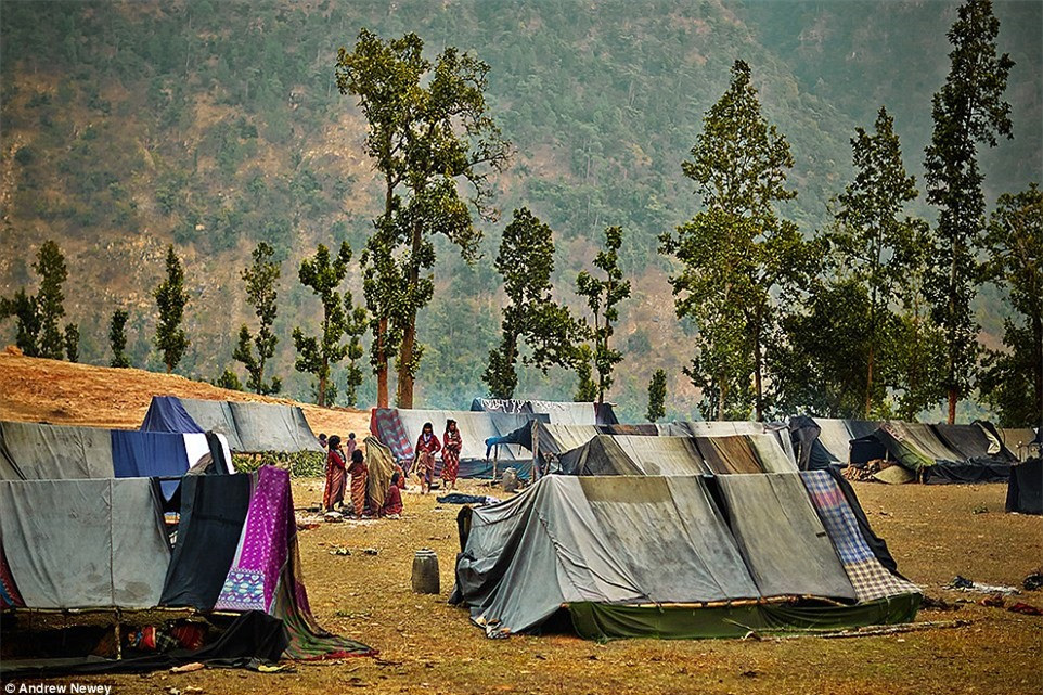 Lều của người Raute được làm đơn sơ từ lá cây, cành cây và phủ thêm vải bạt. 