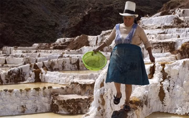 Đồng muối ở Maras có tới hơn 5.000 ô muối, mỗi ô chỉ khoảng 4m2, nhưng các diêm dân Peru không bao giờ nhầm lẫn ô muối của họ. (Ảnh: SCMP)