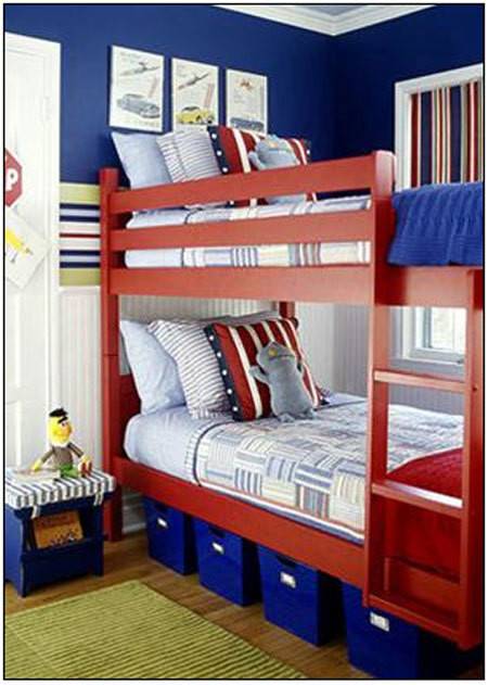 Nếu nhà bạn diện tích nhỏ hẹp thì kiểu thiết kế giường tầng thế này cho bé sinh đôi sẽ giúp tiết kiệm không gian một cách tối đa