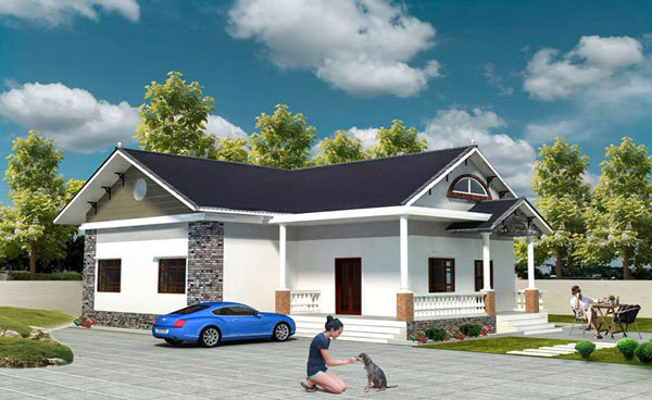 Sơn tường màu trắng tinh tế, bậc tam cấp cao cùng mái thái dốc giúp căn nhà trông cao ráo, thanh thoát