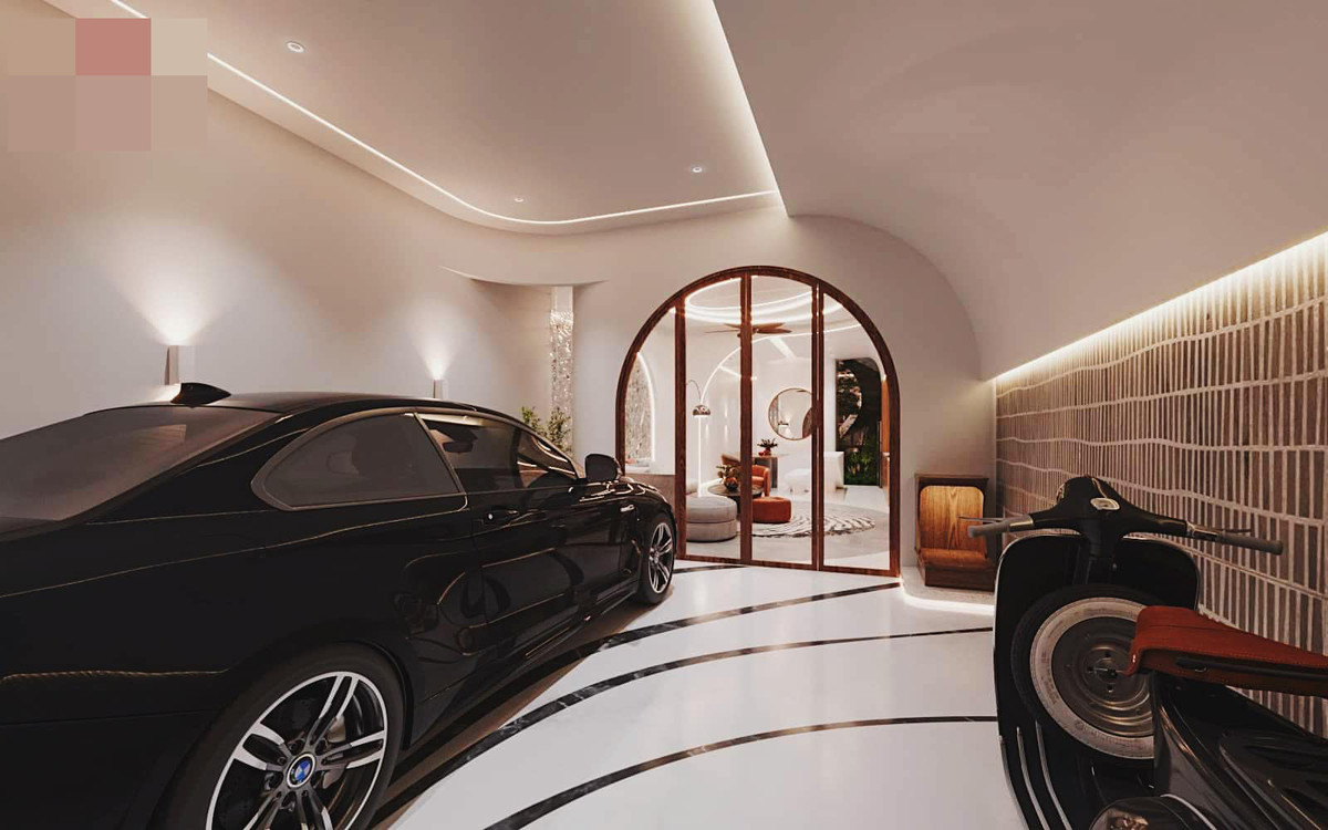 Phần sân cổng kết hợp gara để xe.