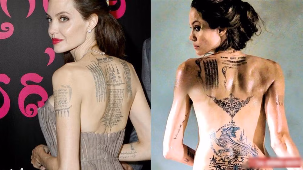 Y nghia cua gan 20 hinh xam tren co the Angelina Jolie