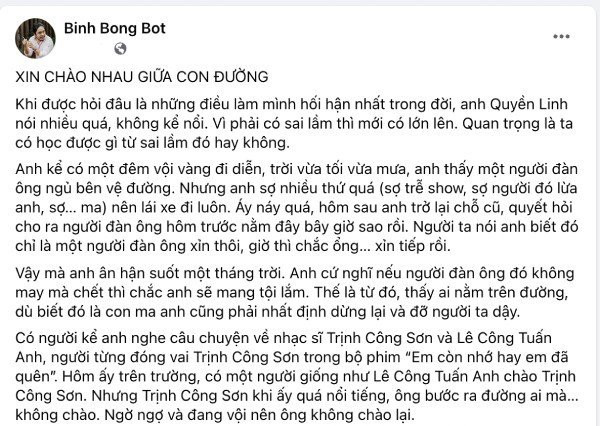 Quyen Linh tung hoi han suot 1 thang chi vi dung lai giup do mot nguoi