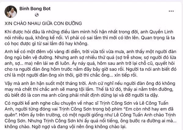 Quyen Linh tung hoi han suot 1 thang chi vi dung lai giup do mot nguoi