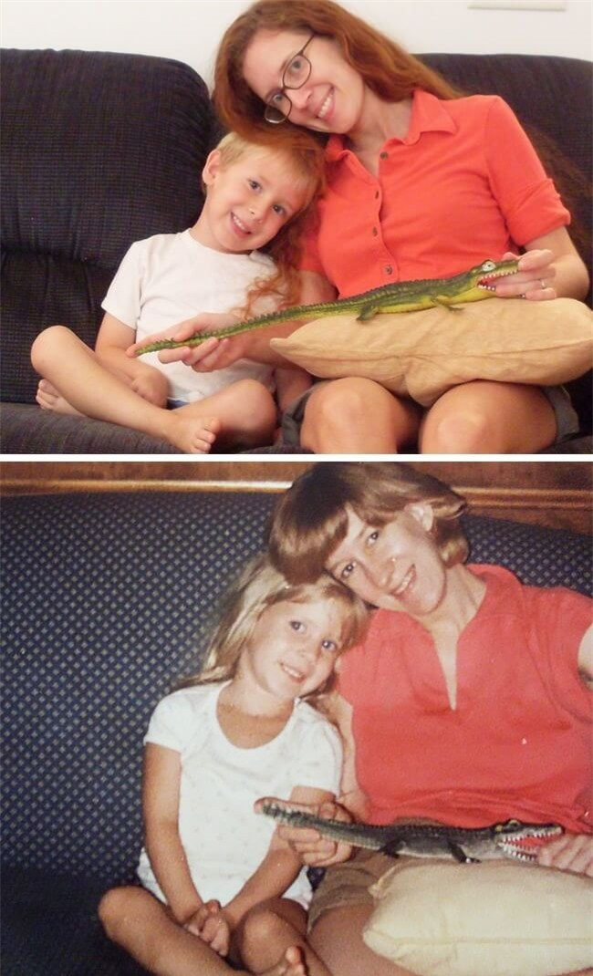 Đây là 2 cặp mẹ con khác. Người mẹ chụp với con gái và cô con gái khi lớn lên chụp ảnh với con trai của mình.