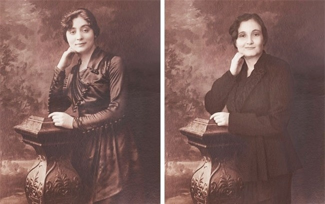 Bức hình bà cố chụp vào năm 1915 xem ra cũng không khác gì so với người cháu gái chụp ở thời điểm hiện tại.