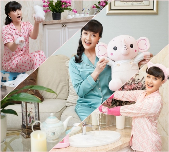 br/> Vân Dung tươi trẻ, đáng yêu với set đồ bộ mặc nhà. Không chỉ “chung thủy” với những gam màu tươi tắn, cô còn chọn những bộ đồ có họa tiết khác nhau và tạo dáng hài hước khi ghi lại những khoảnh khắc đời thường trong chính ngôi nhà của mình.