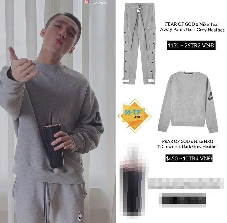 ồ ngủ phong cách thể thao của nam ca sĩ có giá đắt đỏ khi chiếc quần được bán giá 26,2 triệu đồng còn áo thì 10,4 triệu đồng. 