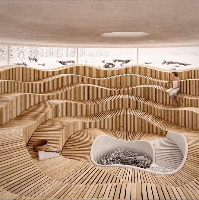 Một hệ thống 5 phòng xông hơi quy mô lớn với: phòng xông hơi đá nóng, phòng xông hơi thảo mộc, phòng xông hơi đá muối Himalaya, phòng xông hơi lạnh, phòng xông hơi Phần Lan với quy mô hàng trăm m2 được đầu tư tại dự án. Các tổ hợp xông hơi này có tác dụng giúp thẩm thấu khoáng chất sau quá trình trị liệu, cung cấp thêm tinh chất thảo mộc, các i-on âm cho cơ thể sau quá trình ngâm khoáng.