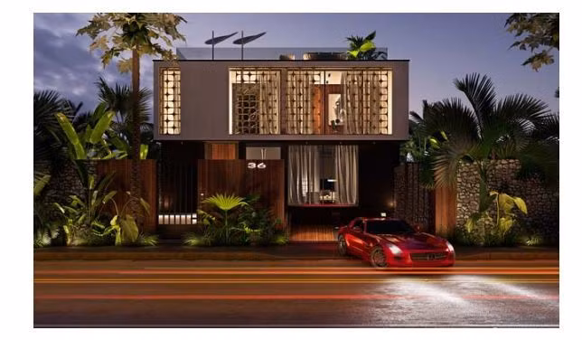 Mẫu biệt thự 2 tầng này sử dụng mái bằng, phong cách hiện đại và không sử dụng nhiều chi tiết hoa văn cầu kỳ. Mặc dù vậy, mặt tiền của biệt thự vẫn có điểm nhấn. Vì vậy mà người nhìn sẽ bị thu hút ngay từ lần đầu nhìn thấy.