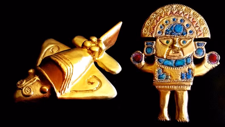 br/> Máy bay cổ đại. Người Inca và người tiền Columbus đã để lại cho hậu thế những món đồ trang sức kỳ lạ. Trong số đó phải kể đến hiện vật trông giống chiếc máy bay cổ đại làm bằng vàng, có hình dáng khá giống với mẫu máy bay hiện đại ngày nay.