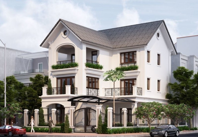 Mẫu nhà mái thái chữ L này được xây dựng trên một mảnh đất rộng, vẻ ngoài được chăm chút kỹ càng, tông màu đồng điệu giữa mái thái, lan can và cửa tạo sự tinh tế. Lan can thiết kế hoa văn đẹp mắt, phần diện tích bên cạnh là không gian cây xanh, tạo nên tổng thể có tính thẩm mỹ cao