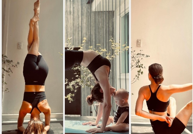 Cô ưu tiên chọn những bộ đồ tập chất liệu co giãn, đường cắt đa dạng phù hợp với các động tác của yoga.